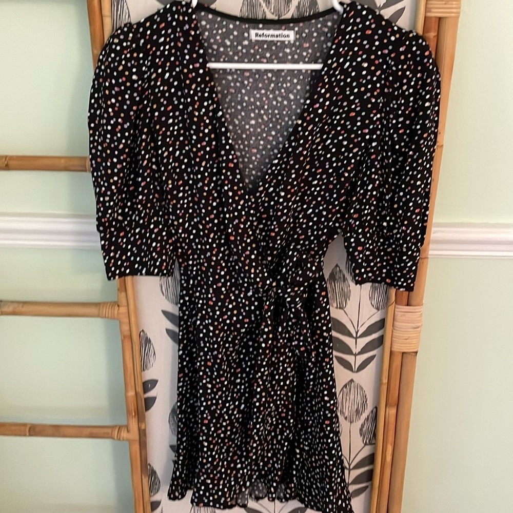 NWOT REFORMATION CONFETTI WRAP DRESS POLKA DOT BLACK WHITE SIZE SMALL